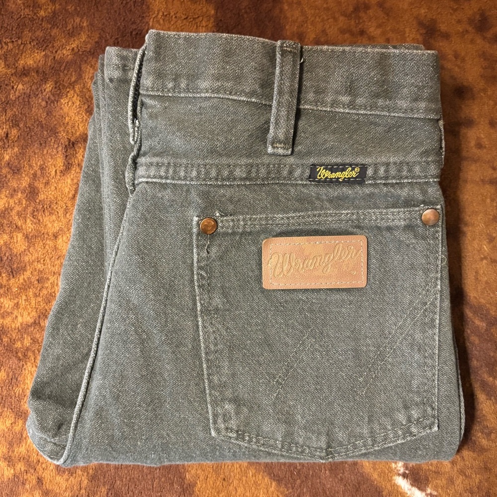 Olive green boot cut Wranglers